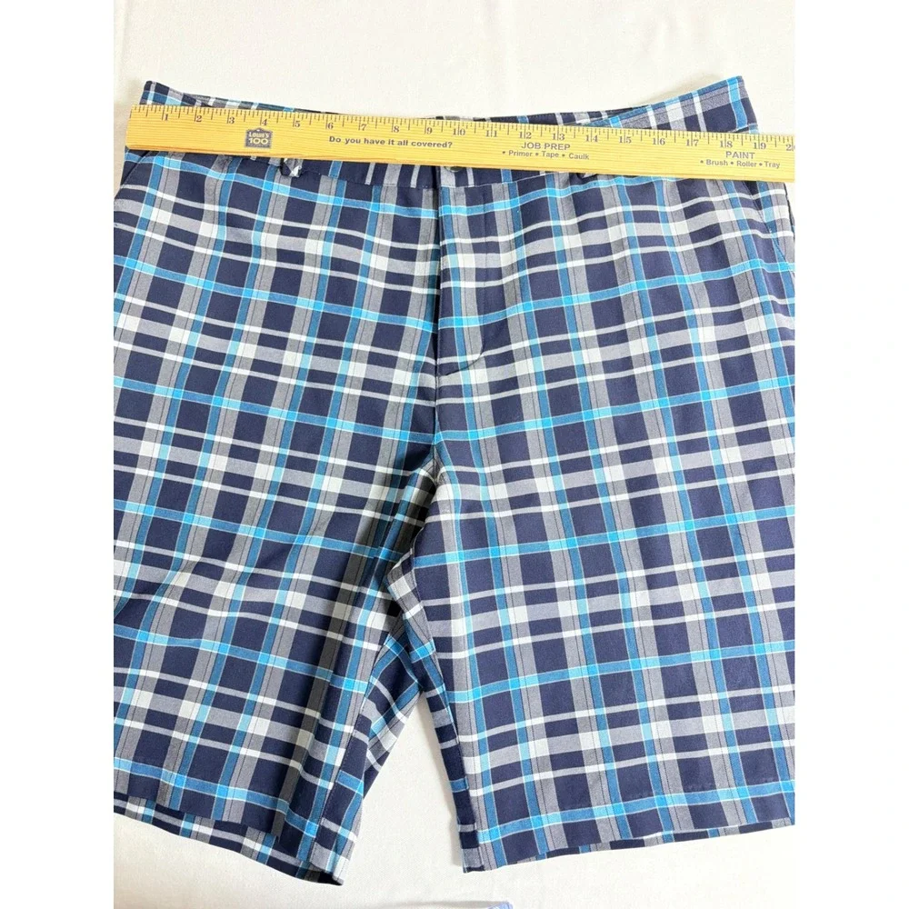 Adidas Golf Shorts 38 Blue Plaid Excellent Performance Polyester Mens Activewear